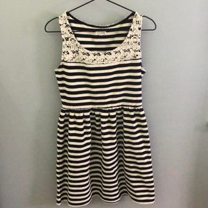 Maison Jules Striped Ribbed Lace Dress Medium